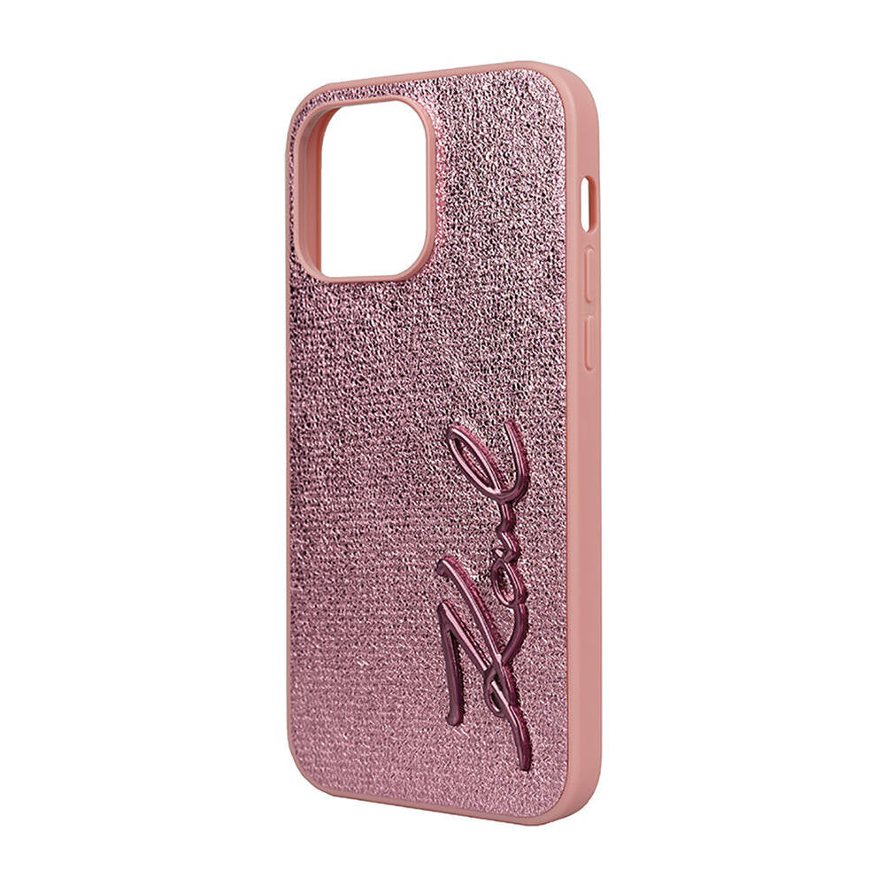 Karl Lagerfeld iPhone 14 Pro Max Kılıf Orjinal Lisanslı 3D KL Yazılı Tüylü Arka Yüzey Saffiano Rhinestones Telefon Kılıfı - 12