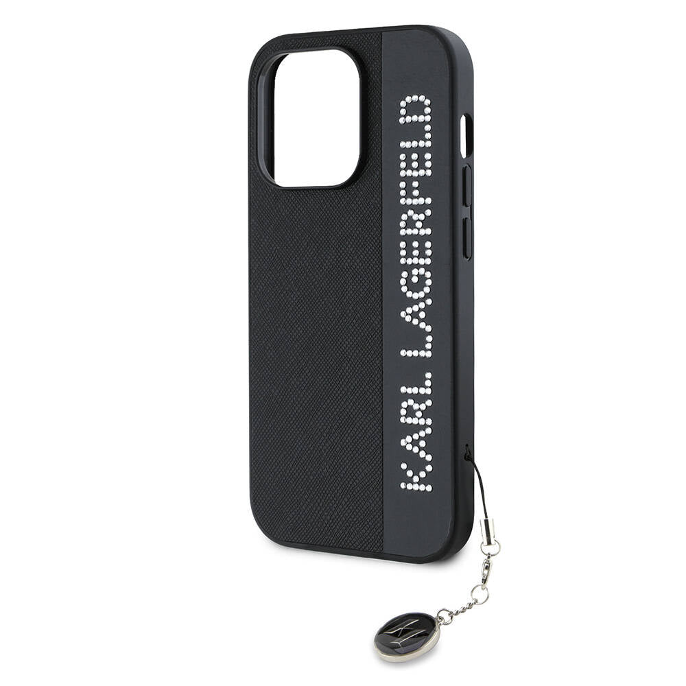 Karl Lagerfeld iPhone 14 Pro Max Orjinal Lisanslı Anahtarlıklı Taşlı KL Yazılı Saffiano Rhinestones Telefon Kılıfı - 4