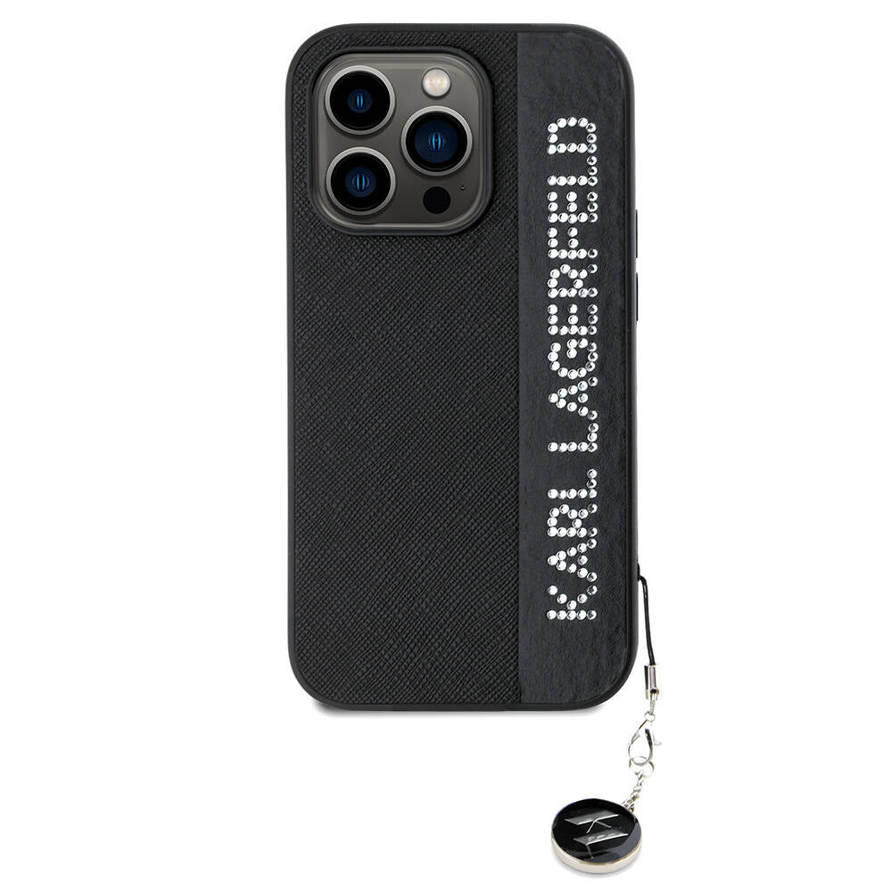Karl Lagerfeld iPhone 14 Pro Max Orjinal Lisanslı Anahtarlıklı Taşlı KL Yazılı Saffiano Rhinestones Telefon Kılıfı - 8