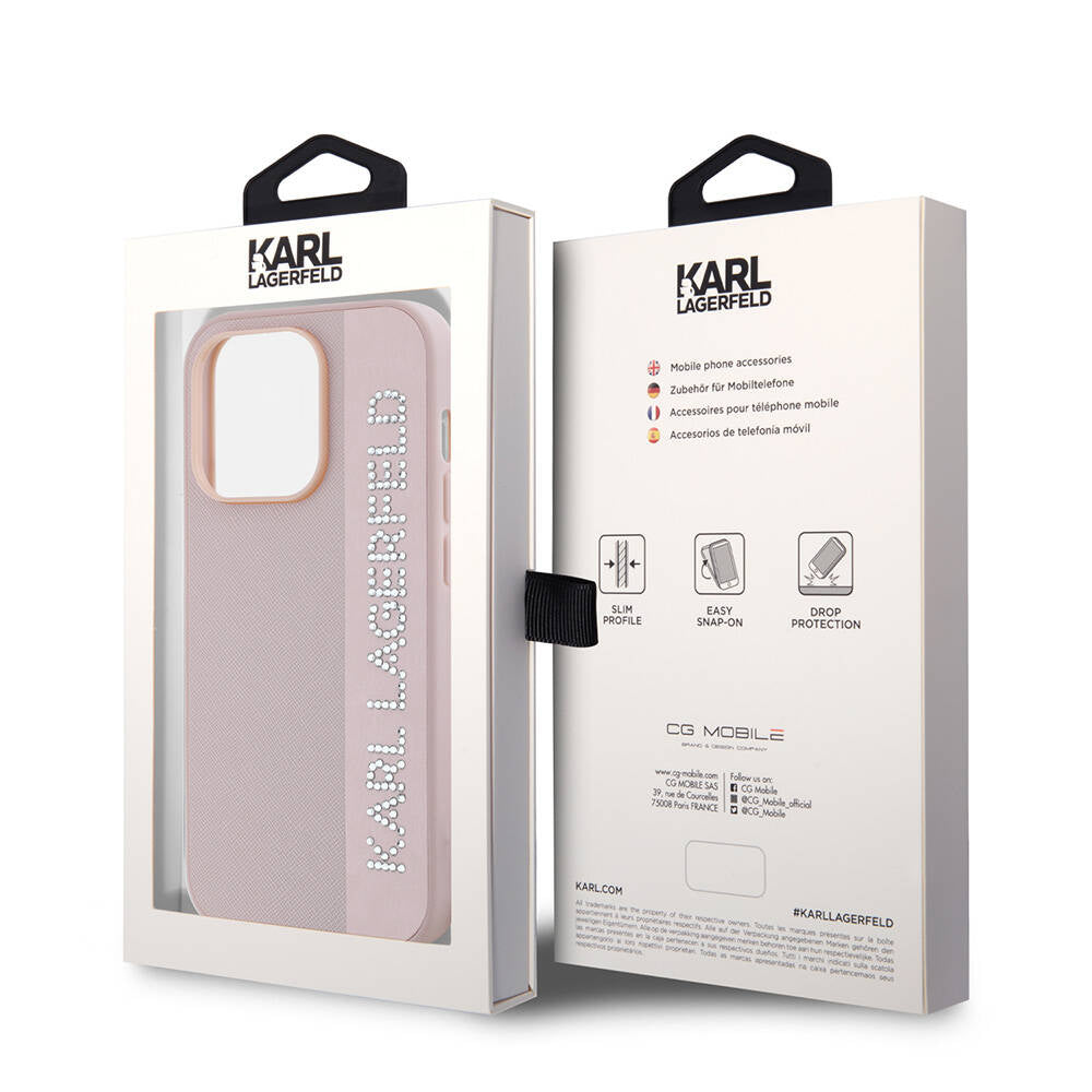 Karl Lagerfeld iPhone 14 Pro Max Orjinal Lisanslı Anahtarlıklı Taşlı KL Yazılı Saffiano Rhinestones Telefon Kılıfı - 10