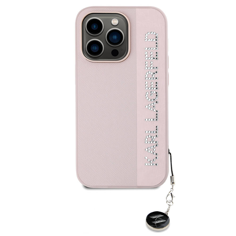 Karl Lagerfeld iPhone 14 Pro Max Orjinal Lisanslı Anahtarlıklı Taşlı KL Yazılı Saffiano Rhinestones Telefon Kılıfı - 11