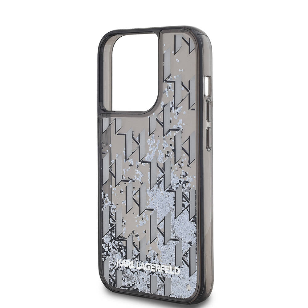 Karl Lagerfeld iPhone 14 Pro Max Kılıf Orjinal Lisanslı Simli KL Yazılı Monogram Gradıent Telefon Kılıfı - 4