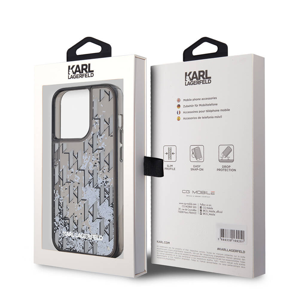 Karl Lagerfeld iPhone 14 Pro Max Kılıf Orjinal Lisanslı Simli KL Yazılı Monogram Gradıent Telefon Kılıfı - 6