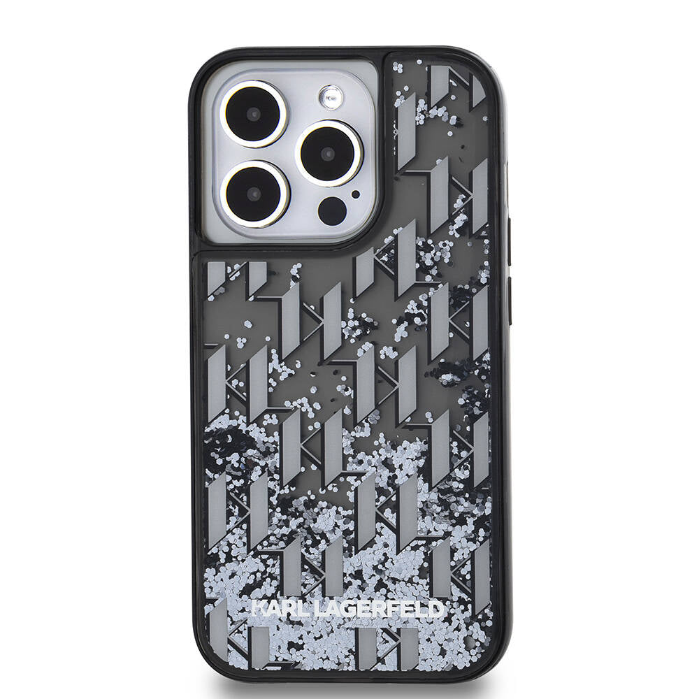 Karl Lagerfeld iPhone 14 Pro Max Kılıf Orjinal Lisanslı Simli KL Yazılı Monogram Gradıent Telefon Kılıfı - 8