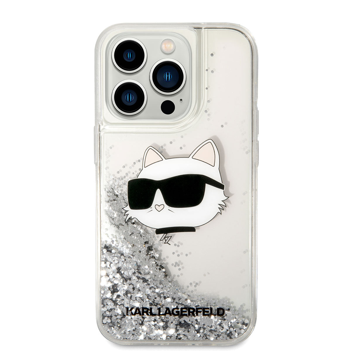 Karl Lagerfeld iPhone 14 Pro Max Kılıf Sıvılı Simli Choupette Head Dizayn Telefon Kılıfı - 3
