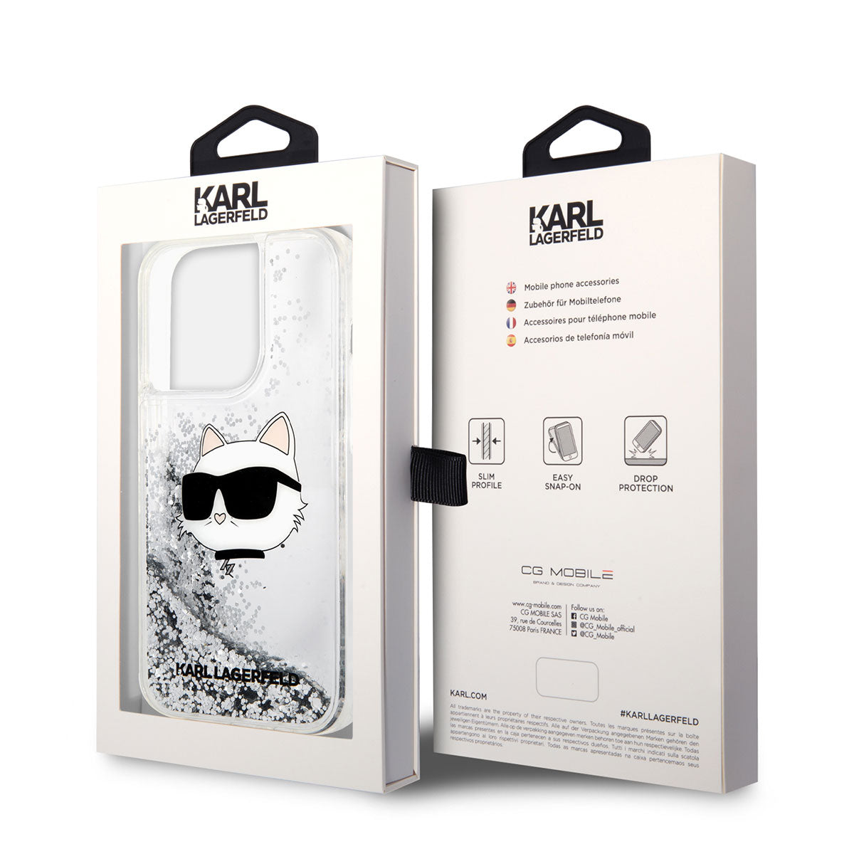 Karl Lagerfeld iPhone 14 Pro Max Kılıf Sıvılı Simli Choupette Head Dizayn Telefon Kılıfı - 4