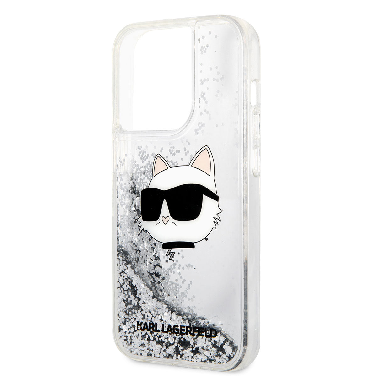 Karl Lagerfeld iPhone 14 Pro Max Kılıf Sıvılı Simli Choupette Head Dizayn Telefon Kılıfı - 6