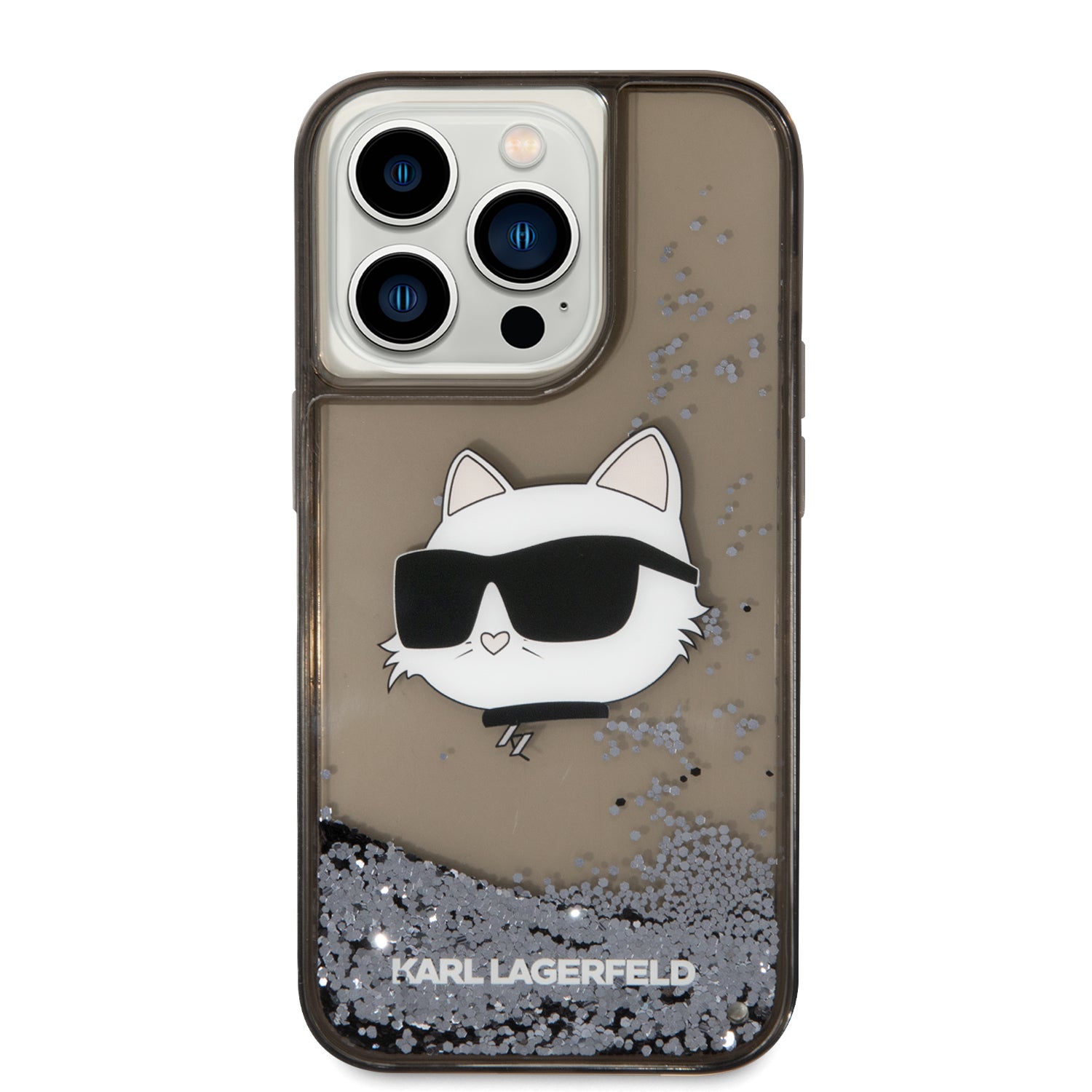 Karl Lagerfeld iPhone 14 Pro Max Kılıf Sıvılı Simli Choupette Head Dizayn Telefon Kılıfı - 8