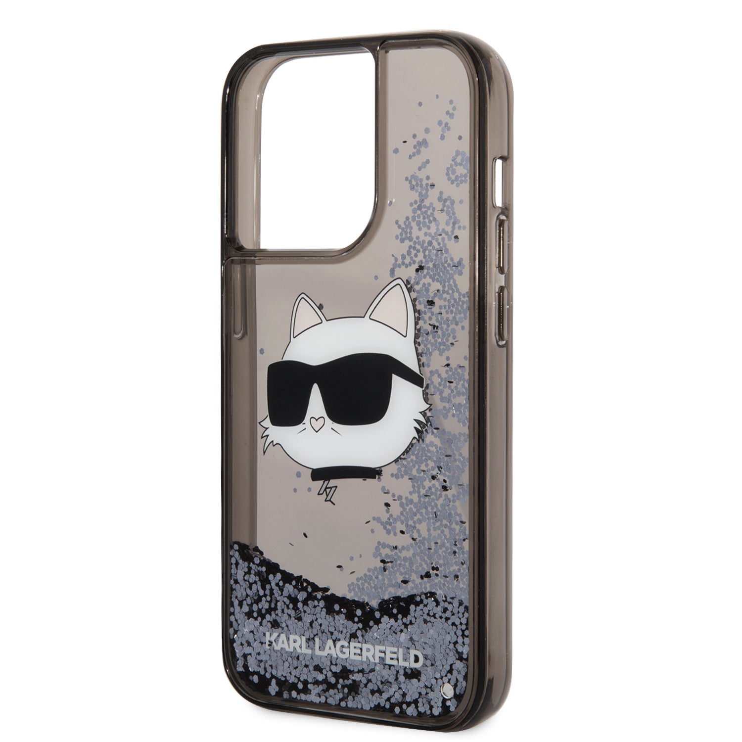 Karl Lagerfeld iPhone 14 Pro Max Kılıf Sıvılı Simli Choupette Head Dizayn Telefon Kılıfı - 10