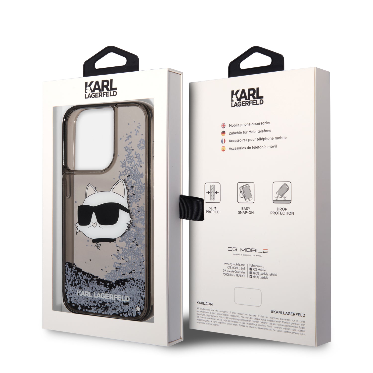 Karl Lagerfeld iPhone 14 Pro Max Kılıf Sıvılı Simli Choupette Head Dizayn Telefon Kılıfı - 12