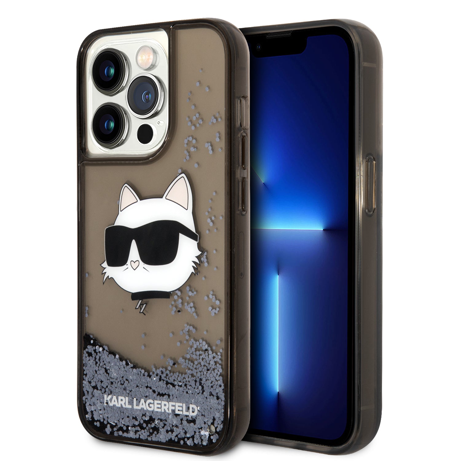 Karl Lagerfeld iPhone 14 Pro Max Kılıf Sıvılı Simli Choupette Head Dizayn Telefon Kılıfı - 13