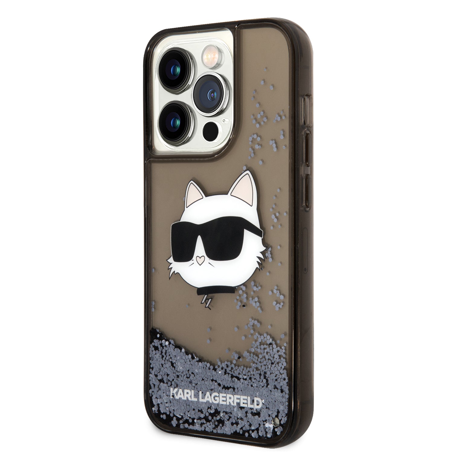 Karl Lagerfeld iPhone 14 Pro Max Kılıf Sıvılı Simli Choupette Head Dizayn Telefon Kılıfı - 14