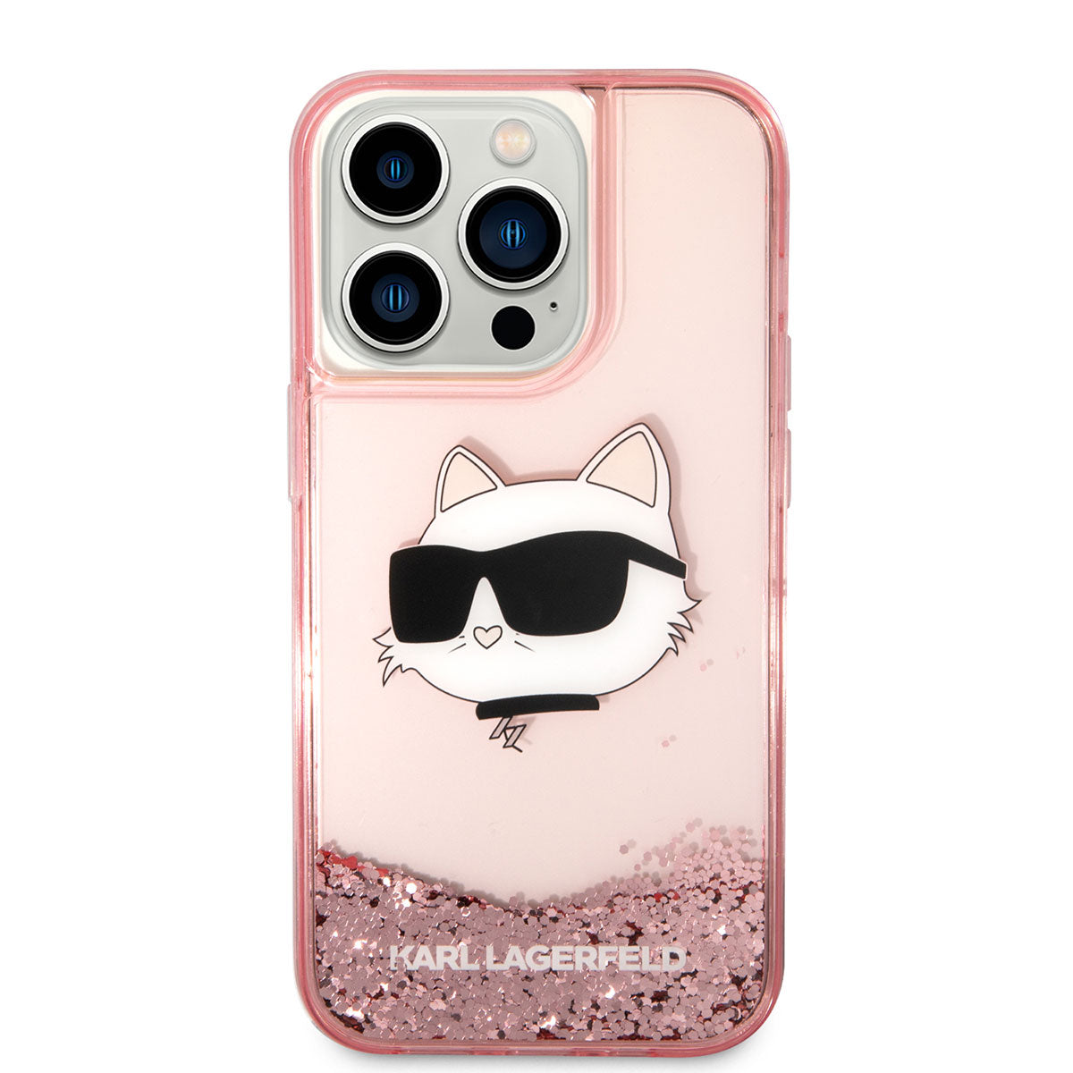 Karl Lagerfeld iPhone 14 Pro Max Kılıf Sıvılı Simli Choupette Head Dizayn Telefon Kılıfı - 15