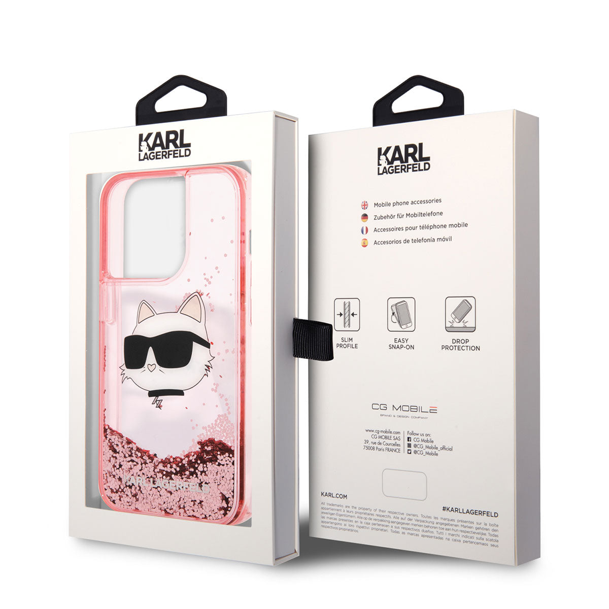 Karl Lagerfeld iPhone 14 Pro Max Kılıf Sıvılı Simli Choupette Head Dizayn Telefon Kılıfı - 19