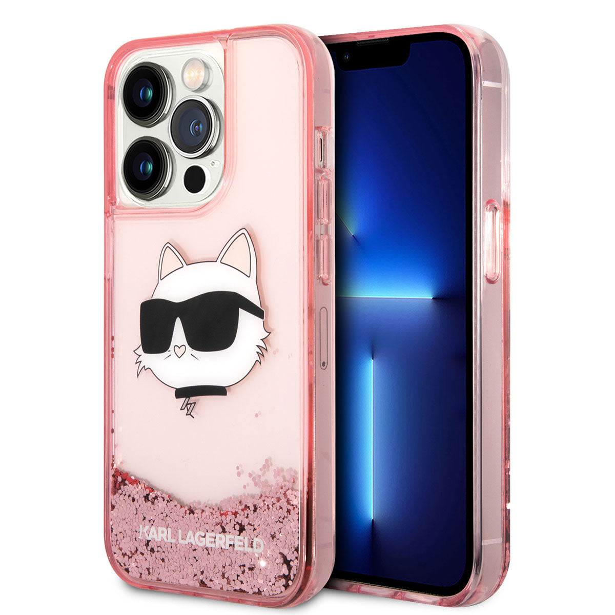 Karl Lagerfeld iPhone 14 Pro Max Kılıf Sıvılı Simli Choupette Head Dizayn Telefon Kılıfı - 20