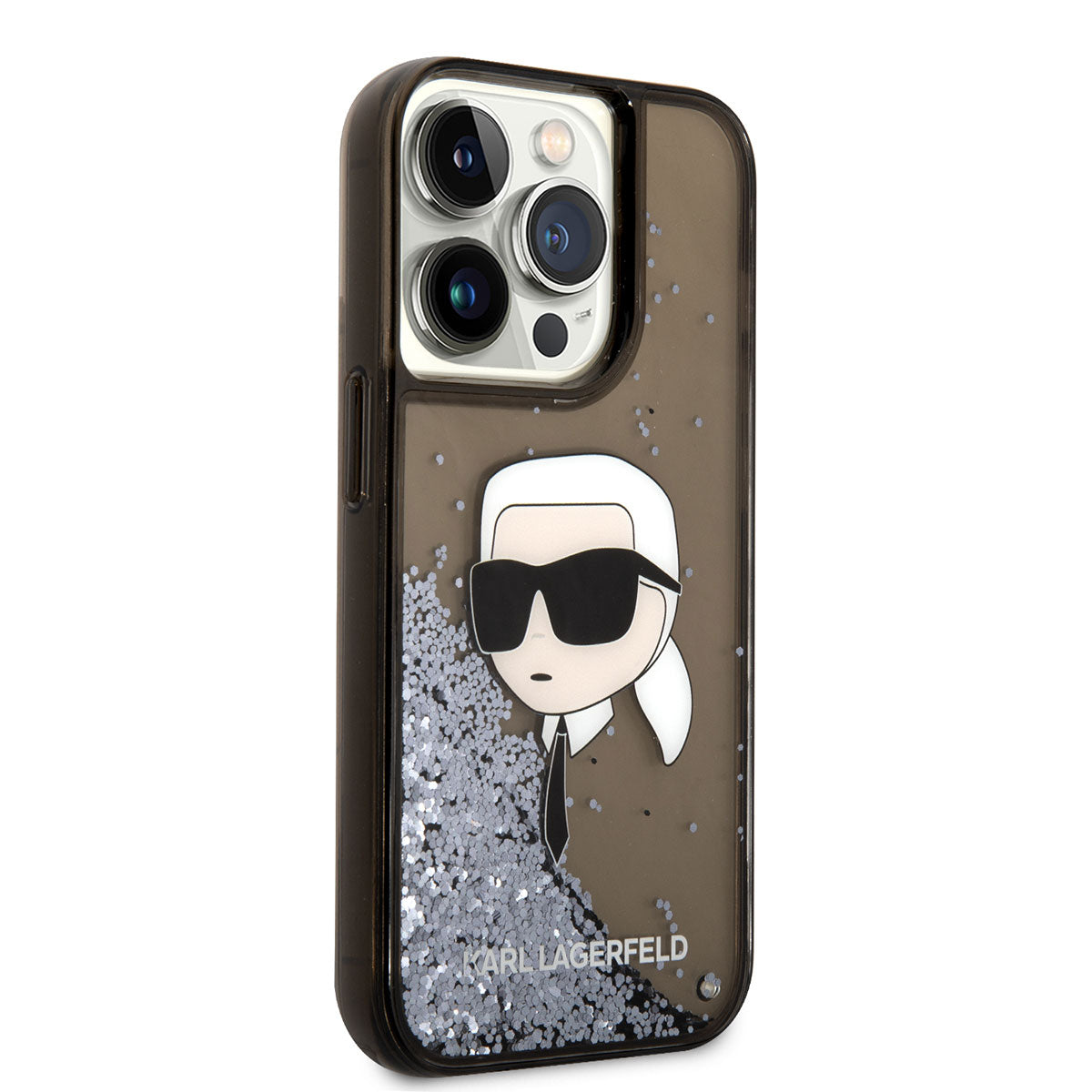 Karl Lagerfeld iPhone 14 Pro Max Kılıf Sıvılı Simli Karl Head Dizayn Telefon Kılıfı - 8