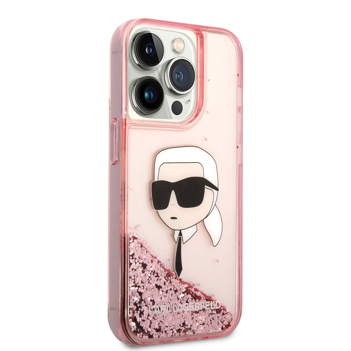 Karl Lagerfeld iPhone 14 Pro Max Kılıf Sıvılı Simli Karl Head Dizayn Telefon Kılıfı - 9