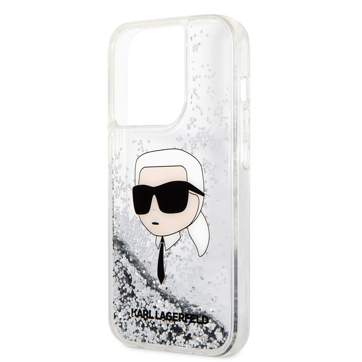 Karl Lagerfeld iPhone 14 Pro Max Kılıf Sıvılı Simli Karl Head Dizayn Telefon Kılıfı - 2