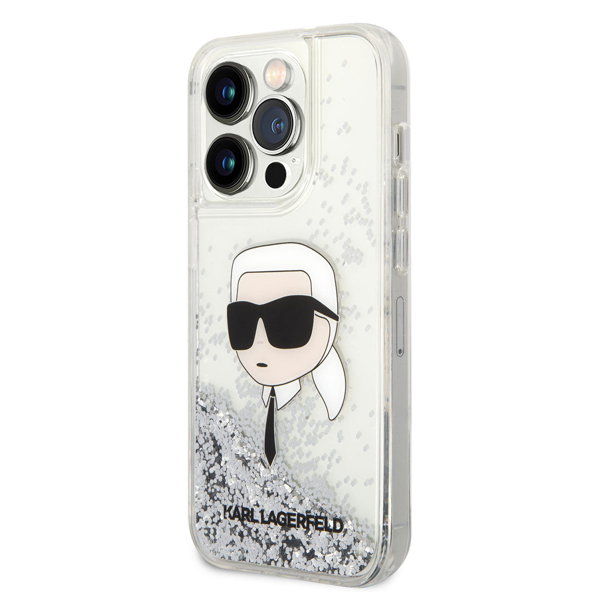 Karl Lagerfeld iPhone 14 Pro Max Kılıf Sıvılı Simli Karl Head Dizayn Telefon Kılıfı - 3