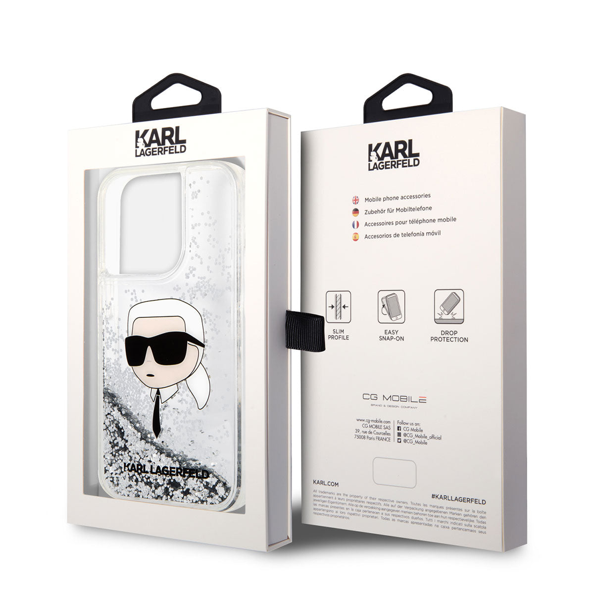 Karl Lagerfeld iPhone 14 Pro Max Kılıf Sıvılı Simli Karl Head Dizayn Telefon Kılıfı - 5