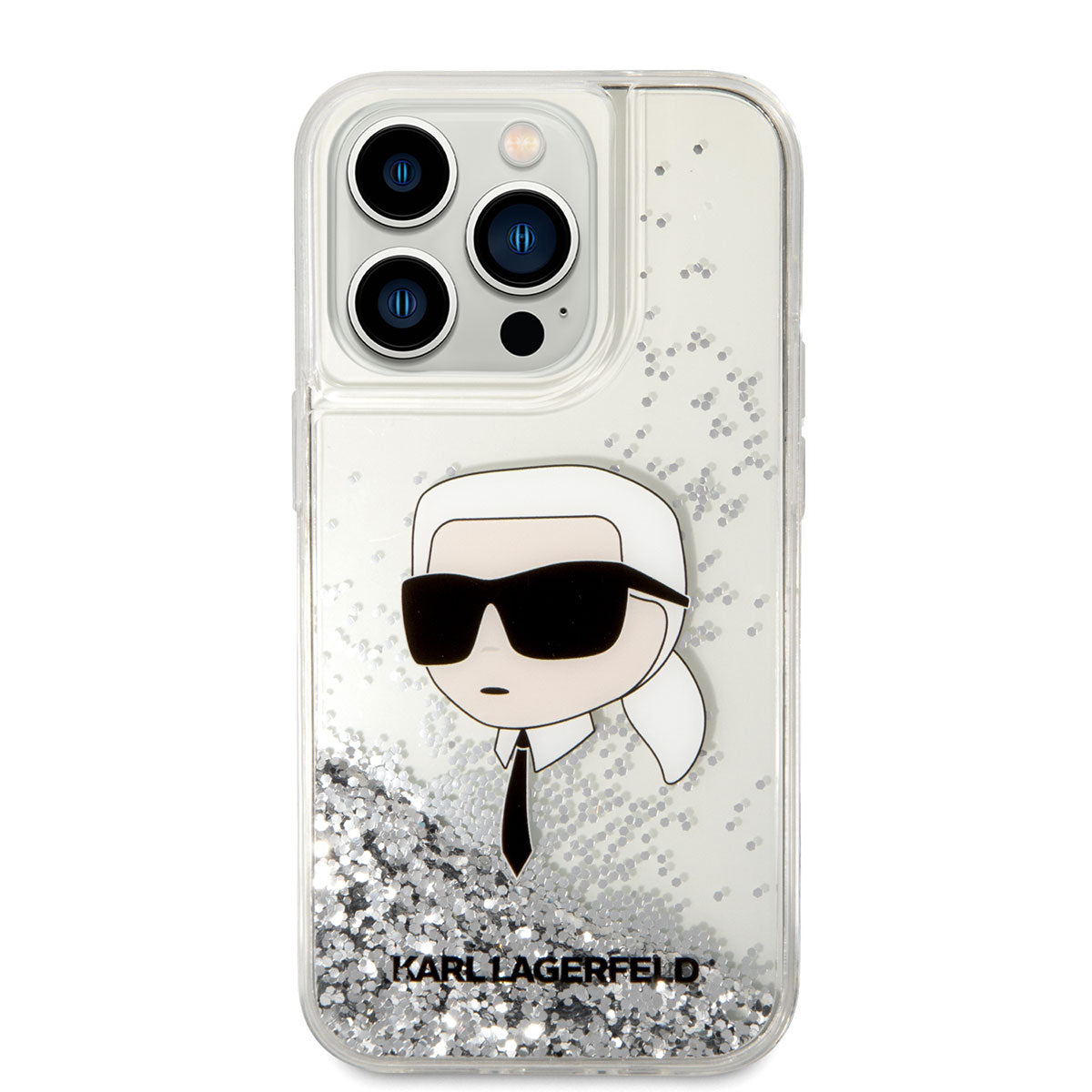 Karl Lagerfeld iPhone 14 Pro Max Kılıf Sıvılı Simli Karl Head Dizayn Telefon Kılıfı - 7