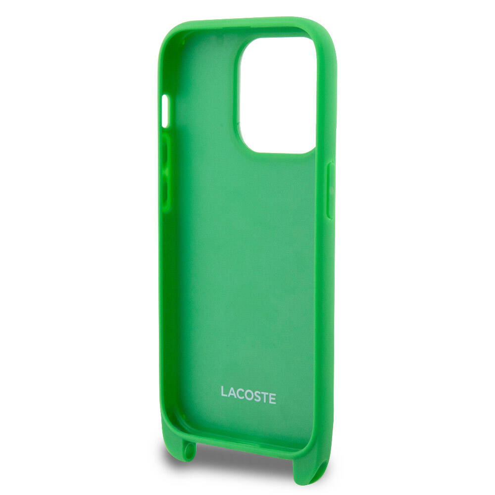 Lacoste iPhone 14 Pro Max Orjinal Lisanslı PU Pike Desenli Arka Yüzey Askılı İkonik Timsah Dokuma Logolu Telefon Kılıfı - 5