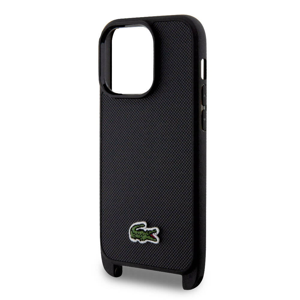 Lacoste iPhone 14 Pro Max Orjinal Lisanslı PU Pike Desenli Arka Yüzey Askılı İkonik Timsah Dokuma Logolu Telefon Kılıfı - 10