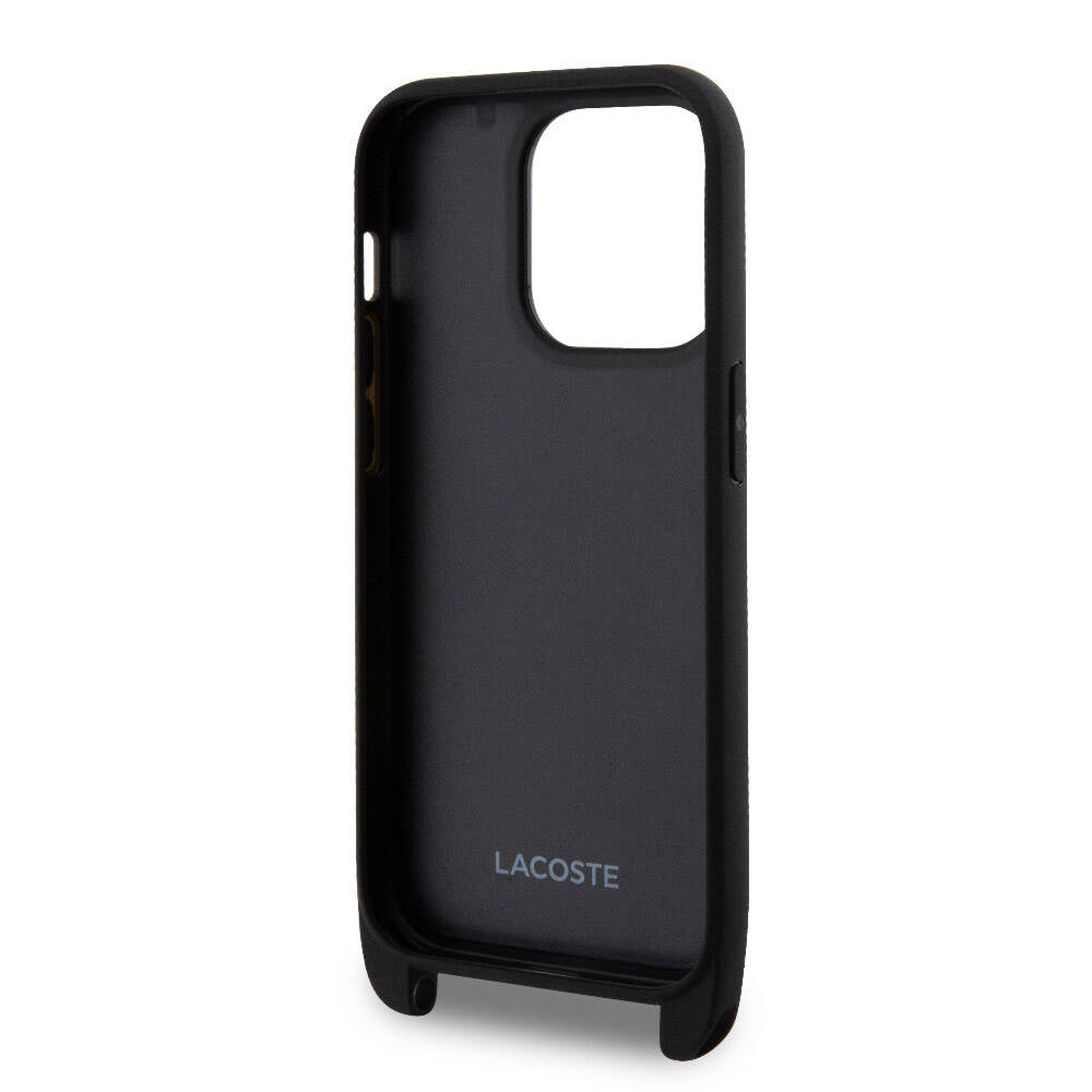 Lacoste iPhone 14 Pro Max Orjinal Lisanslı PU Pike Desenli Arka Yüzey Askılı İkonik Timsah Dokuma Logolu Telefon Kılıfı - 11