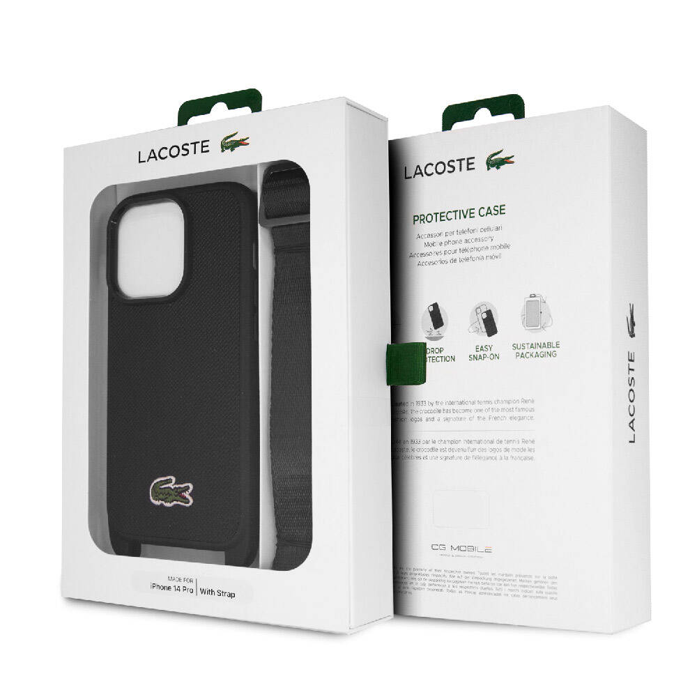 Lacoste iPhone 14 Pro Max Orjinal Lisanslı PU Pike Desenli Arka Yüzey Askılı İkonik Timsah Dokuma Logolu Telefon Kılıfı - 12