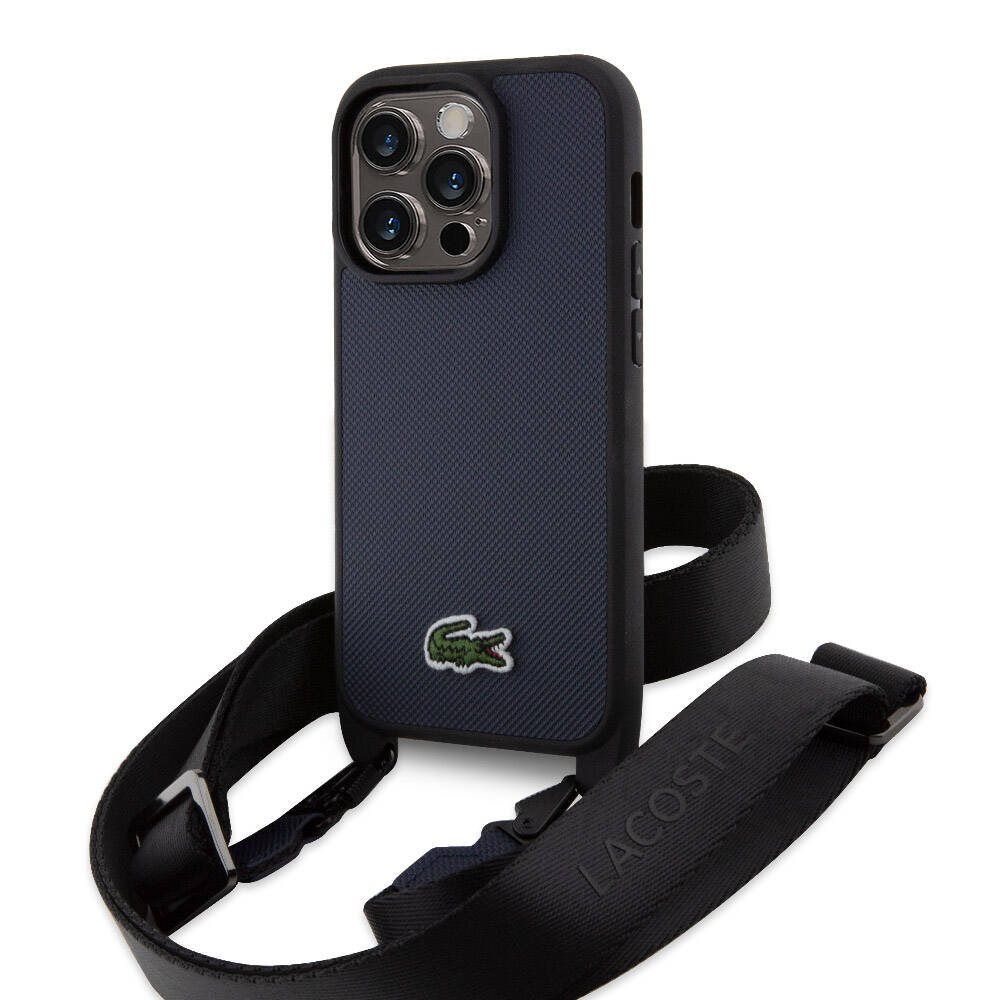Lacoste iPhone 14 Pro Max Orjinal Lisanslı PU Pike Desenli Arka Yüzey Askılı İkonik Timsah Dokuma Logolu Telefon Kılıfı - 13