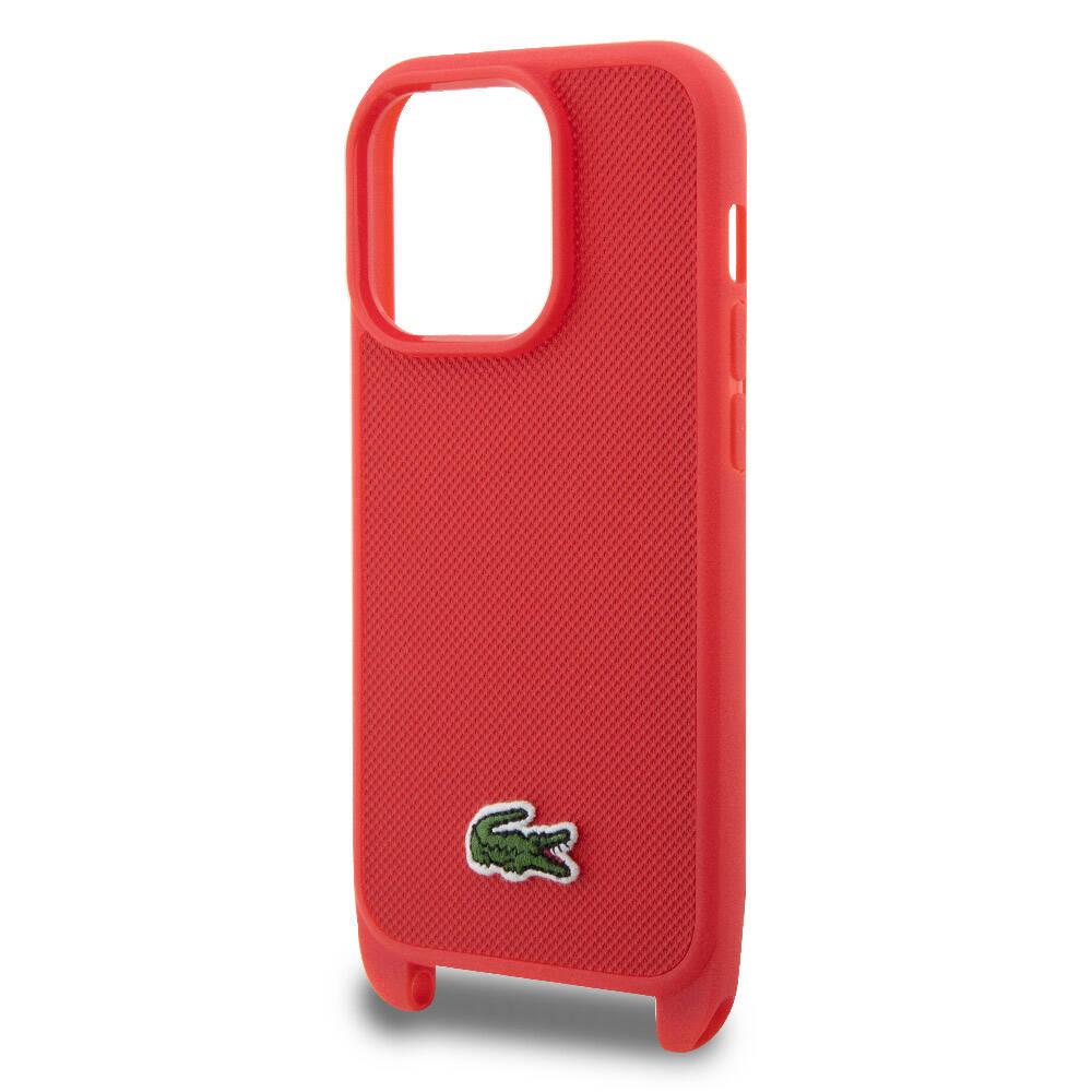 Lacoste iPhone 14 Pro Max Orjinal Lisanslı PU Pike Desenli Arka Yüzey Askılı İkonik Timsah Dokuma Logolu Telefon Kılıfı - 18