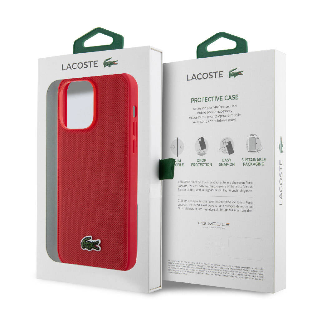 Lacoste iPhone 14 Pro Max Orjinal Lisanslı PU Pike Desenli Arka Yüzey İkonik Timsah Dokuma Logolu Kılıf