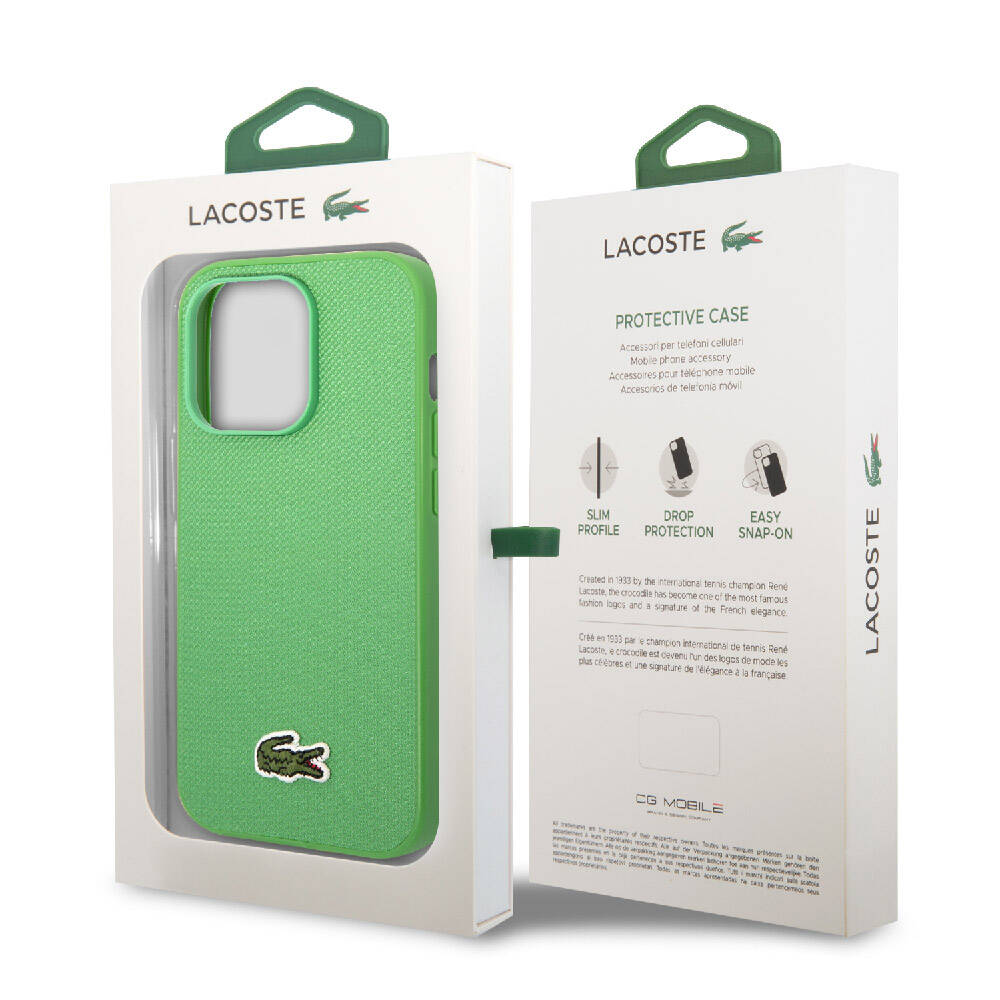 Lacoste iPhone 14 Pro Max Orjinal Lisanslı PU Pike Desenli Arka Yüzey İkonik Timsah Dokuma Logolu Kılıf