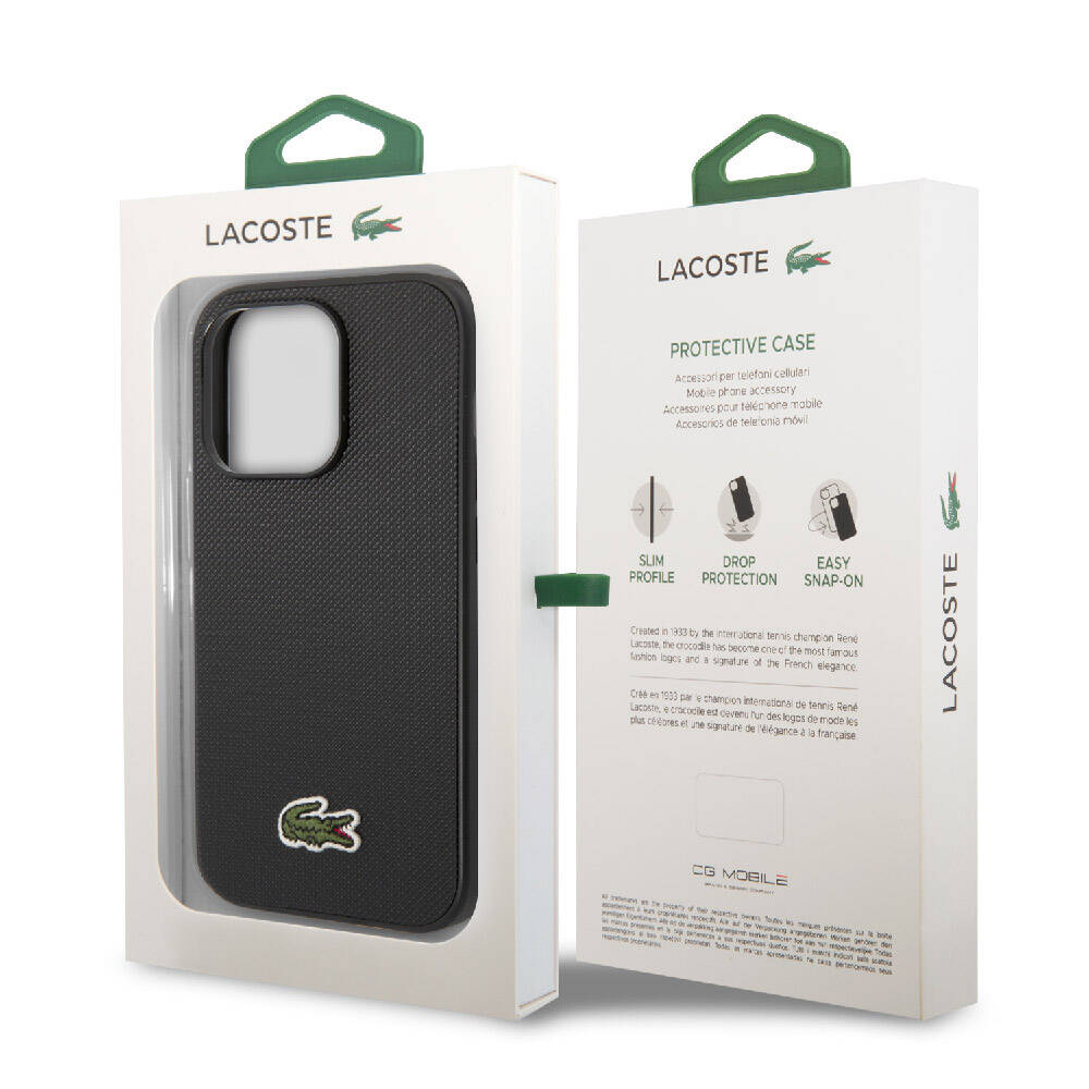Lacoste iPhone 14 Pro Max Orjinal Lisanslı PU Pike Desenli Arka Yüzey İkonik Timsah Dokuma Logolu Kılıf