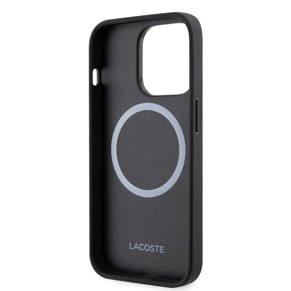 Lacoste iPhone 14 Pro Max Orjinal Lisanslı PU Pike Desenli Arka Yüzey İkonik Timsah Dokuma Logolu Kılıf