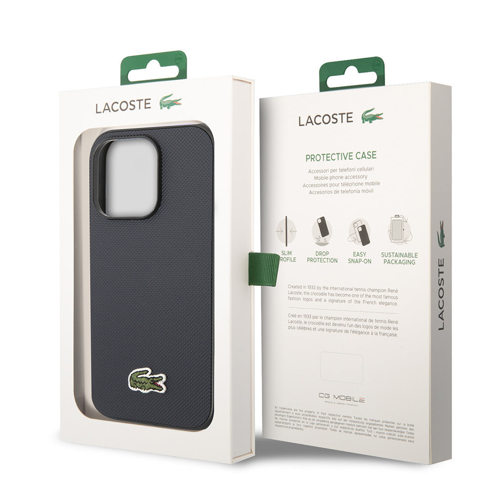 Lacoste iPhone 14 Pro Max Orjinal Lisanslı PU Pike Desenli Arka Yüzey İkonik Timsah Dokuma Logolu Kılıf