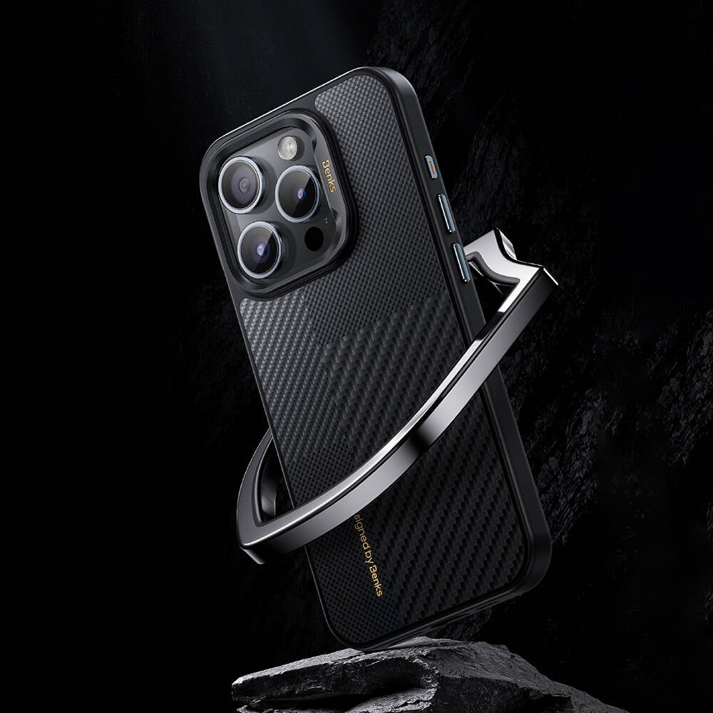 Benks Montage Hybrid ArmorPro iPhone 14 Pro Max Kılıf M-safe Şarj Özellikli Karbon Fiber Kevlar Kılıf