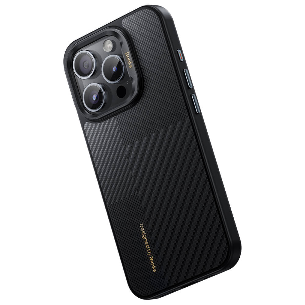 Benks Montage Hybrid ArmorPro iPhone 14 Pro Max Kılıf M-safe Şarj Özellikli Karbon Fiber Kevlar Kılıf