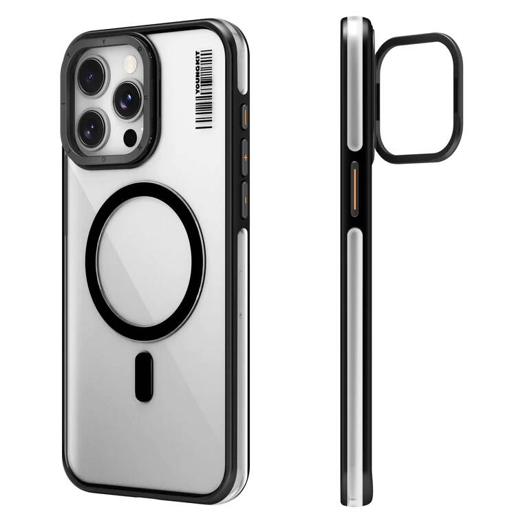 Youngkit Crystal Grid iPhone 14 Pro Max Magsafe Şarj Özellikli Sararma Önleyici Telefon Kılıfı - 3