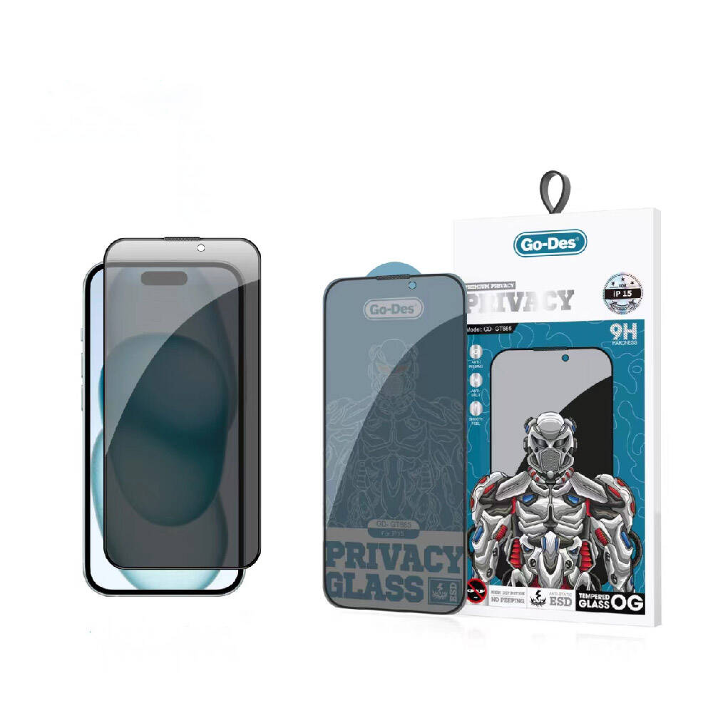 Go Des iPhone 15 9D Full Cover Privacy Temperli Cam Ekran Koruyucu