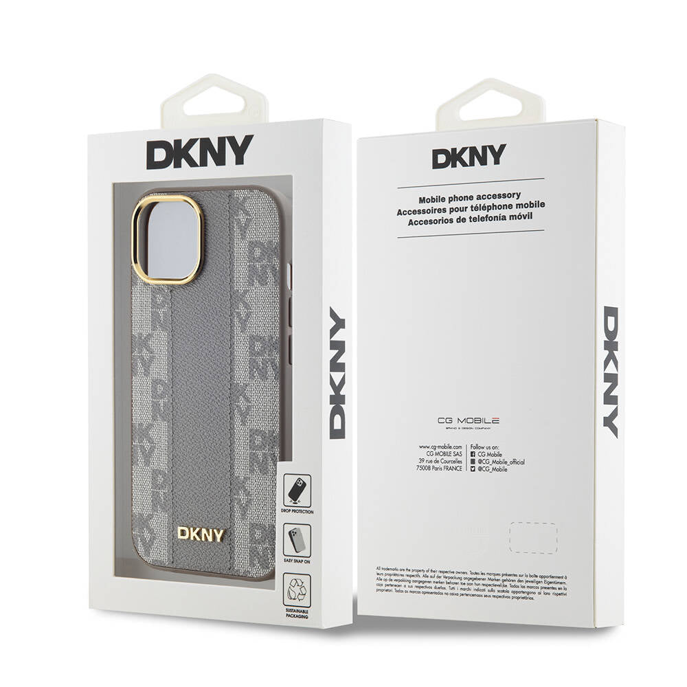 DKNY iPhone 15 Orjinal Lisanslı M-safe Şarj Özellikli 3D Yazılı Checkered Pattern Kılıf
