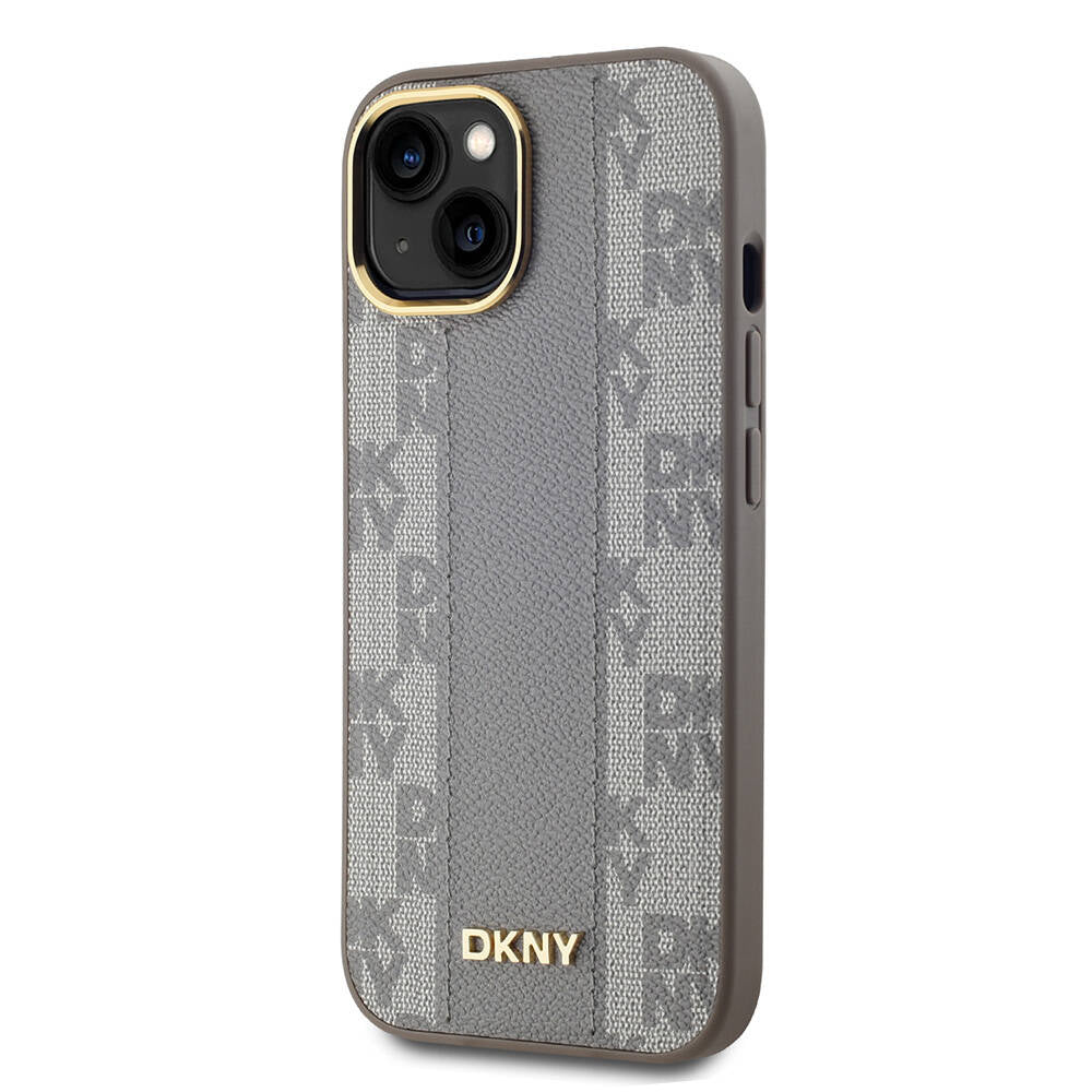 DKNY iPhone 15 Orjinal Lisanslı M-safe Şarj Özellikli 3D Yazılı Checkered Pattern Kılıf