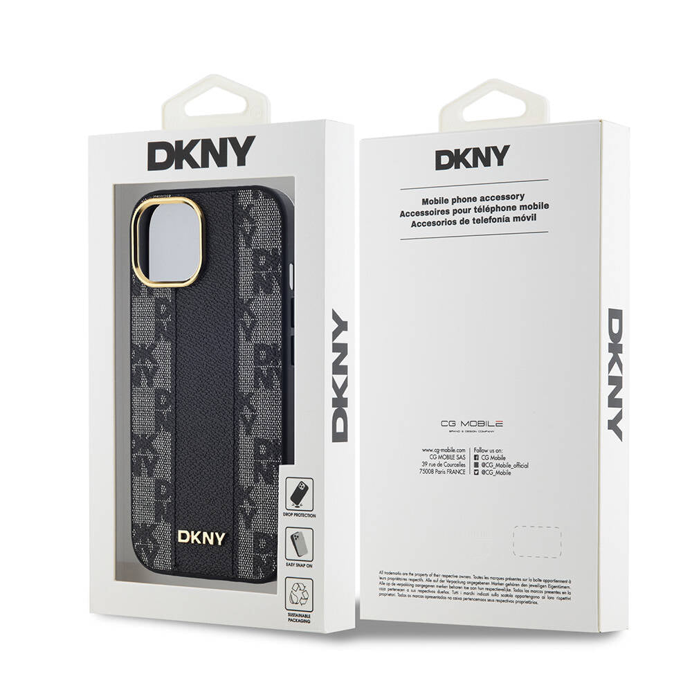 DKNY iPhone 15 Orjinal Lisanslı M-safe Şarj Özellikli 3D Yazılı Checkered Pattern Kılıf