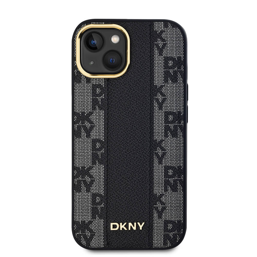 DKNY iPhone 15 Orjinal Lisanslı M-safe Şarj Özellikli 3D Yazılı Checkered Pattern Kılıf