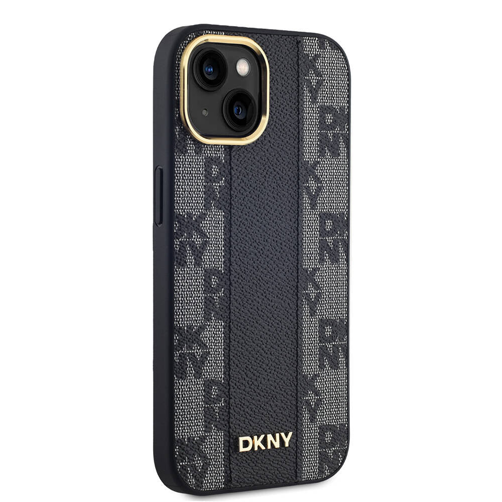 DKNY iPhone 15 Orjinal Lisanslı M-safe Şarj Özellikli 3D Yazılı Checkered Pattern Kılıf