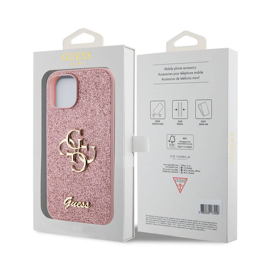 Guess iPhone 15 Orjinal Lisanslı 4G Büyük Metal Logolu Glitter Telefon Kılıfı - 21