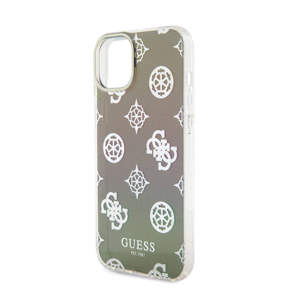 Guess iPhone 15 Orjinal Lisanslı Desenli Yazı Logolu Askı İpli Holografik Glitter Peony Telefon Kılıfı - 10