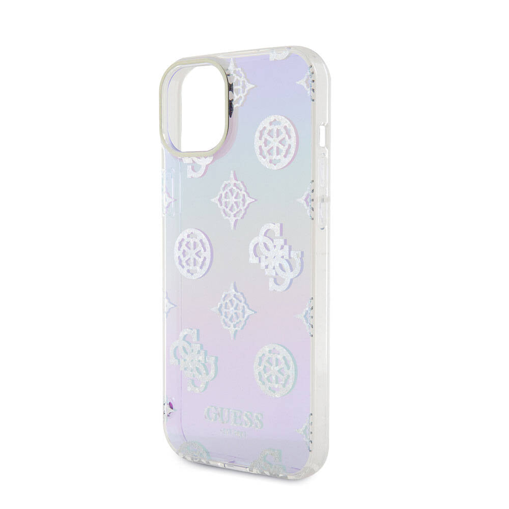 Guess iPhone 15 Orjinal Lisanslı Desenli Yazı Logolu Askı İpli Holografik Glitter Peony Telefon Kılıfı - 22