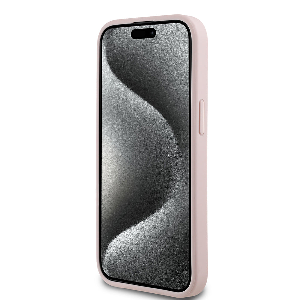 Guess iPhone 15 Orjinal Lisanslı Gül Baskılı Büyük Metal Logo Dizaynlı Kılıf