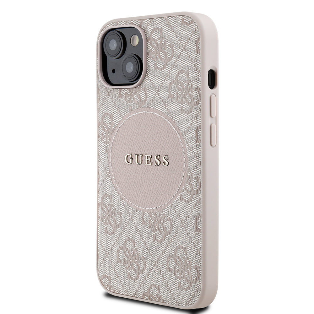 Guess iPhone 15 Orjinal Lisanslı M-safe Yazı Logolu Circle Classic Kılıf